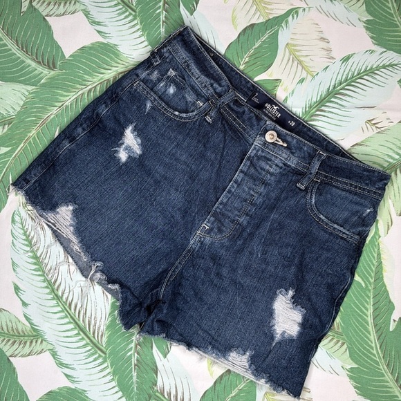 Hollister Ultra High Rise Button Fly Distressed Denim Cutoff Shorts - Picture 1 of 8
